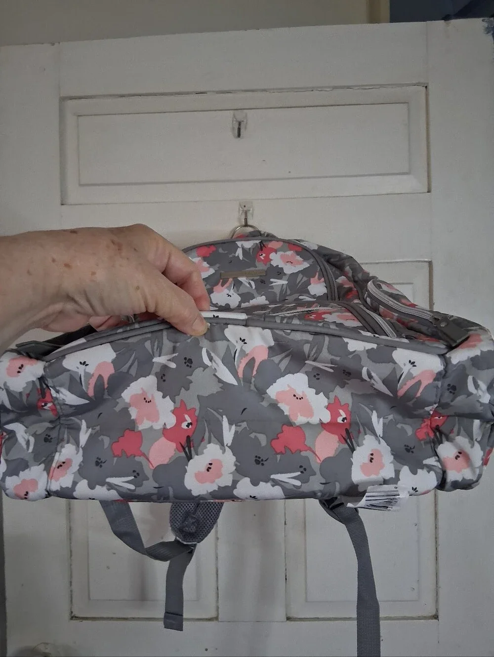 Bananafish Floral Gray, Pink, White Baby Diaper Bag Backpack with Changing Pad